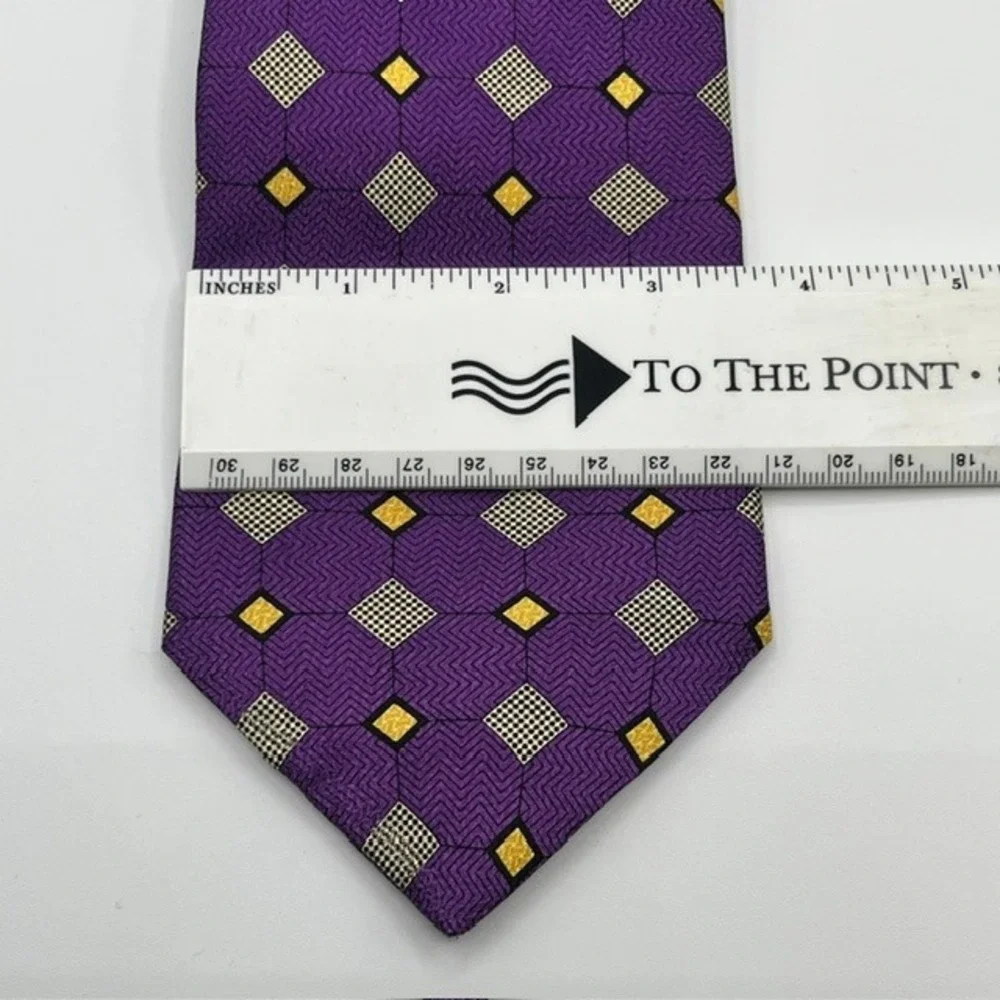 Addendum Mens Silk Tie Purple Geometric Diamond Square Pattern Made‎ in USA